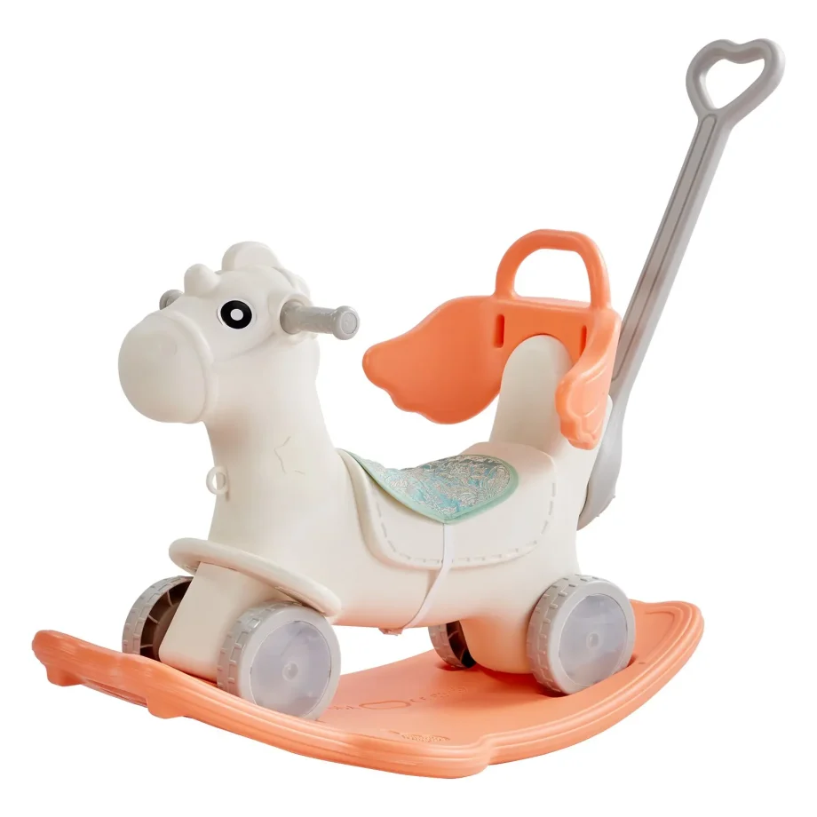 VEVOR 4 in 1 Rocking Horse for Toddlers 1-3 Years, Baby Rocking Horse with Detachable Balance Board, Push Handle and 4 Smooth Wheels, Support up to HDPE 80 lbs Kids Ride on Toy with Sound, Red